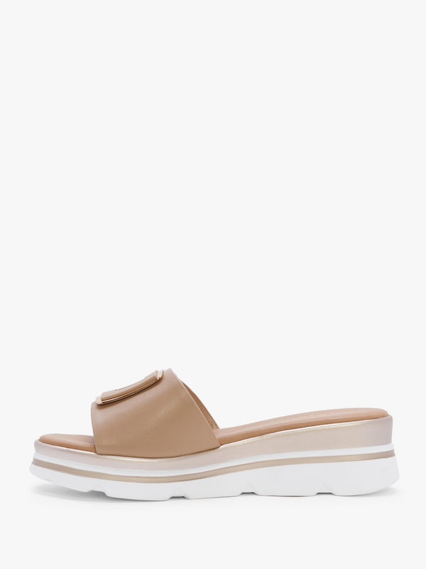 Rebuck Beige Leather Buckle Detail Mules