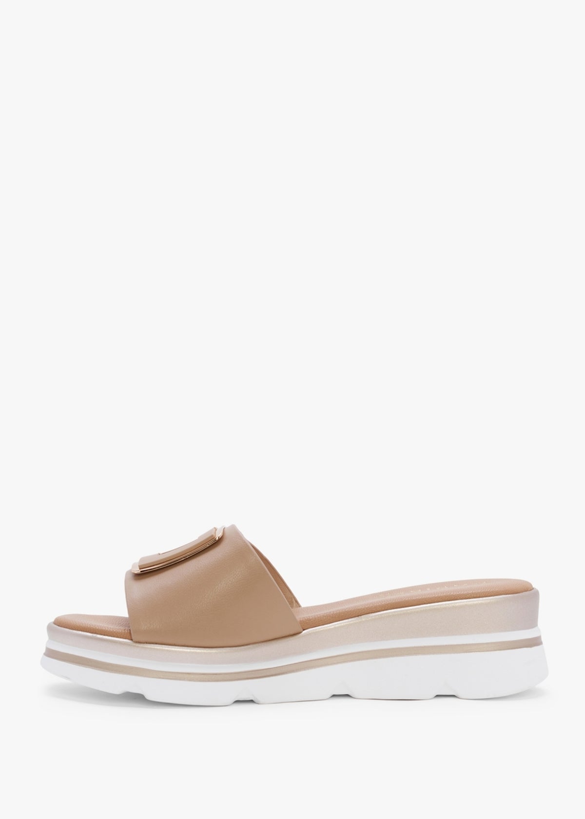 Rebuck Beige Leather Buckle Detail Mules