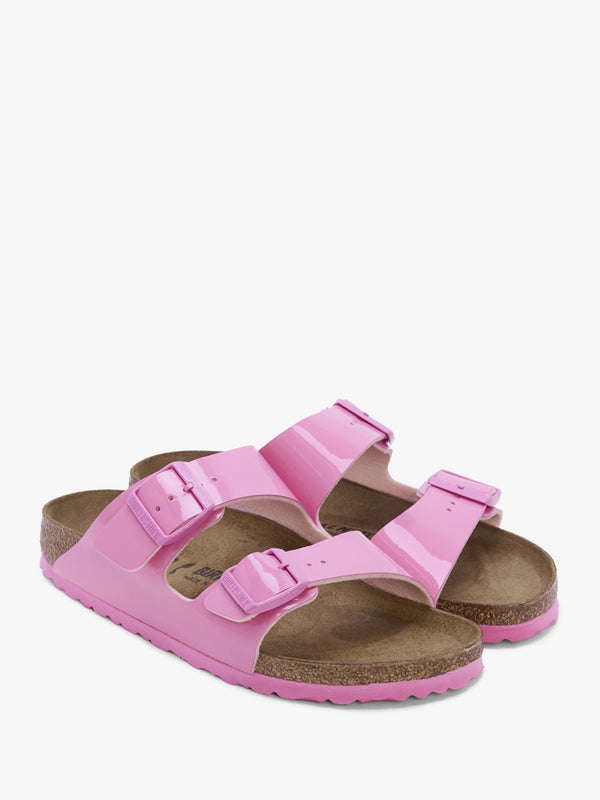 Arizona Birko-Flor Patent Candy Pink Two Bar Mules