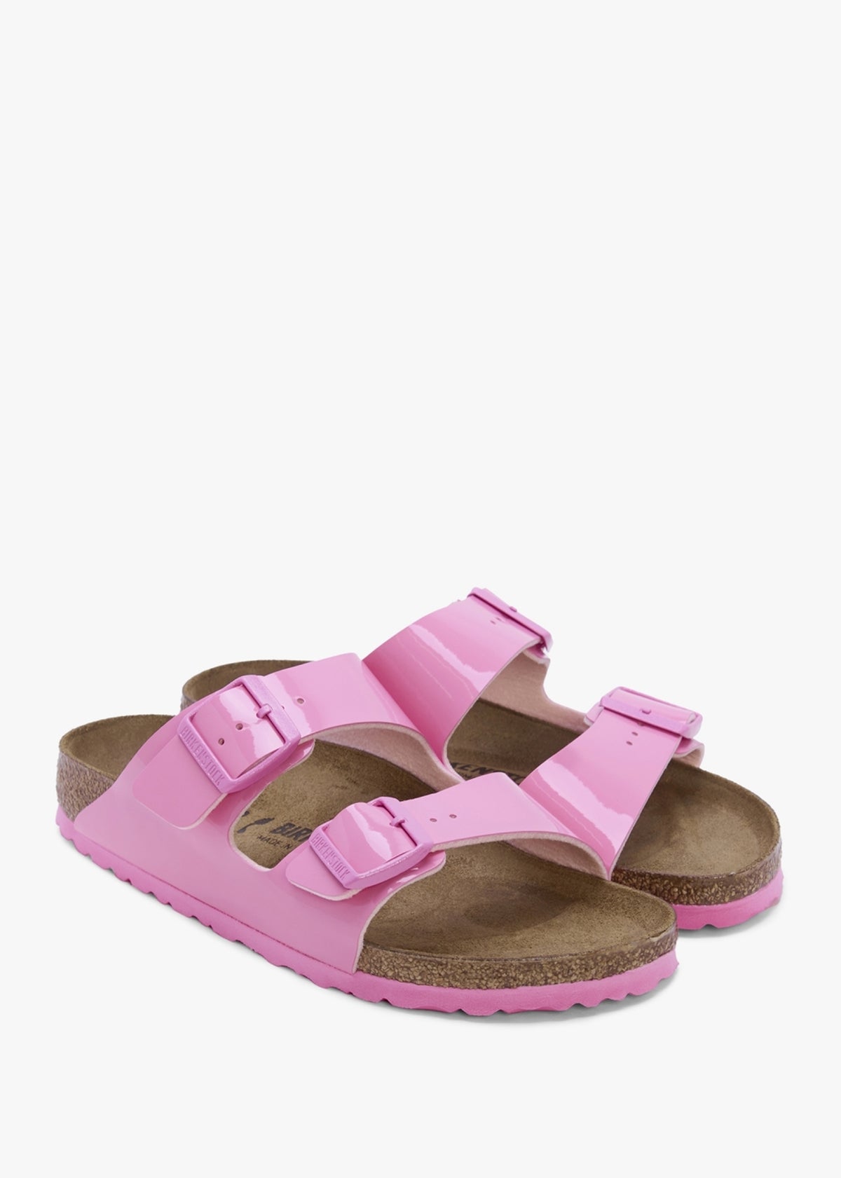 Arizona Birko-Flor Patent Candy Pink Two Bar Mules