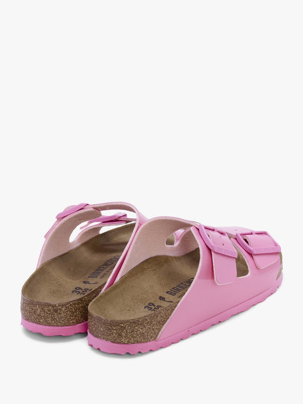 Arizona Birko-Flor Patent Candy Pink Two Bar Mules