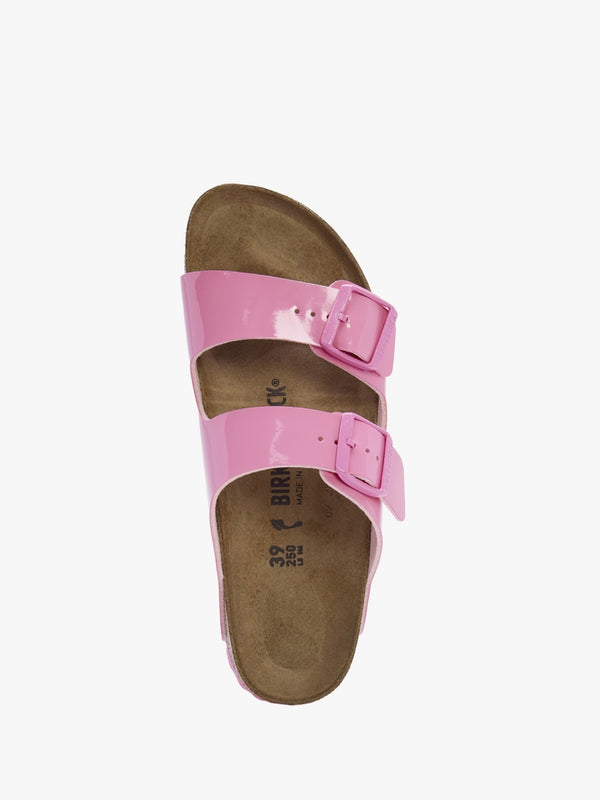 Arizona Birko-Flor Patent Candy Pink Two Bar Mules