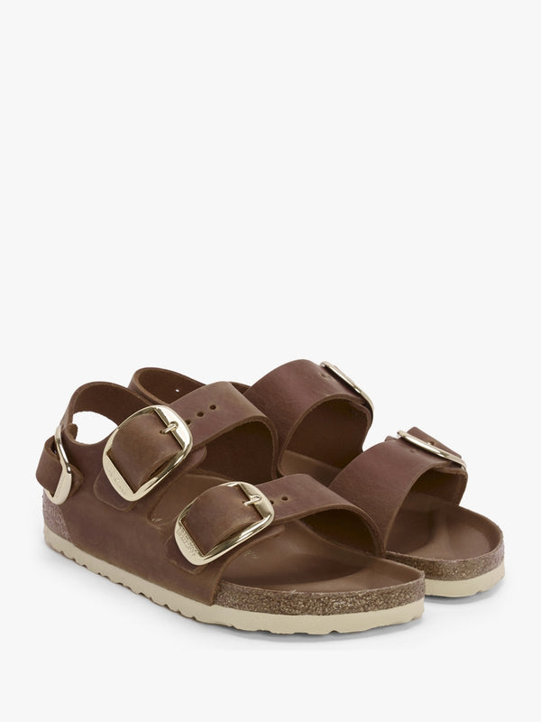 Milano Big Buckle Cognac Natural Oiled Leather Sandals
