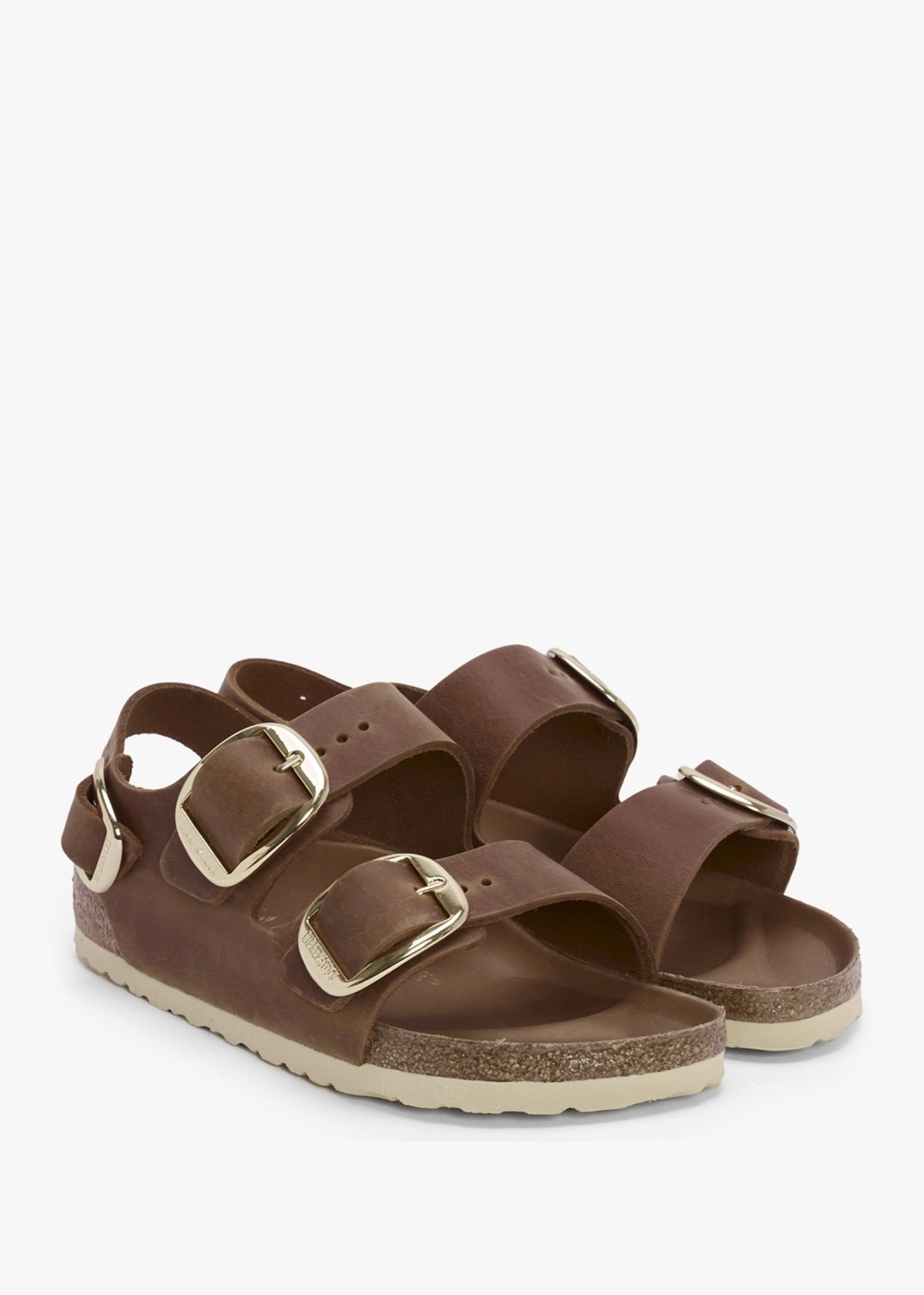 Milano Big Buckle Cognac Natural Oiled Leather Sandals
