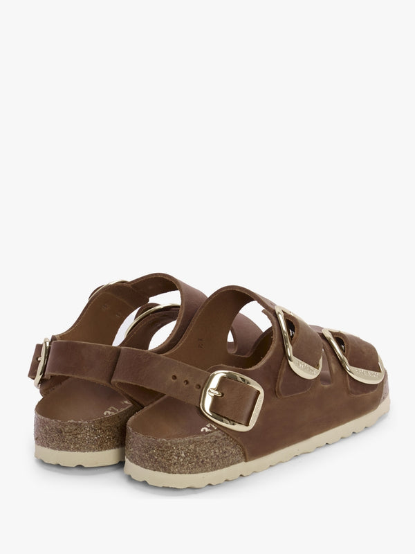 Milano Big Buckle Cognac Natural Oiled Leather Sandals