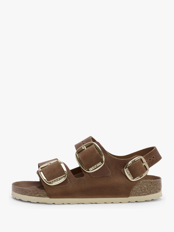 Milano Big Buckle Cognac Natural Oiled Leather Sandals