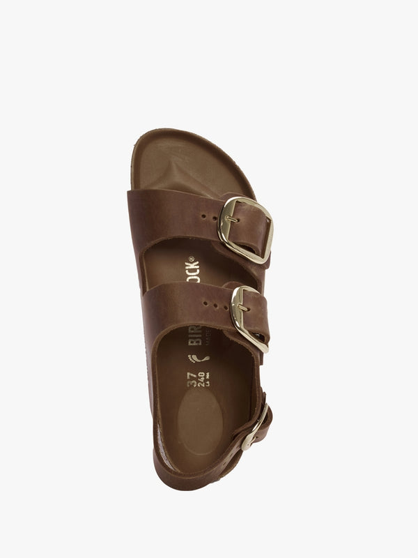 Milano Big Buckle Cognac Natural Oiled Leather Sandals