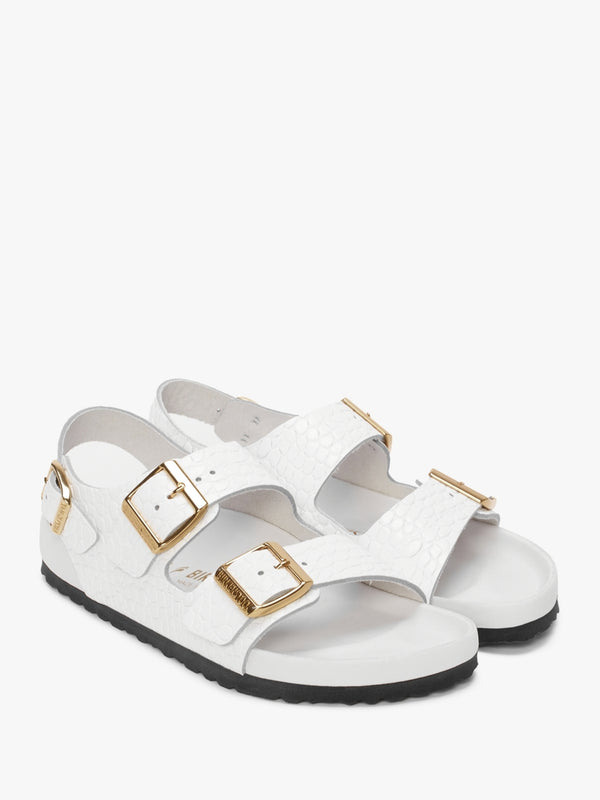 Milano Rivet Logo Emboss White Leather Sandals