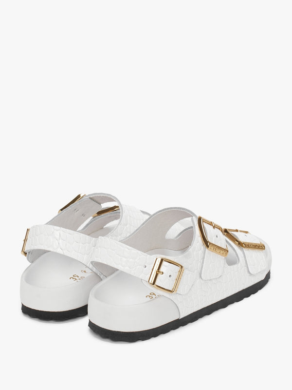 Milano Rivet Logo Emboss White Leather Sandals