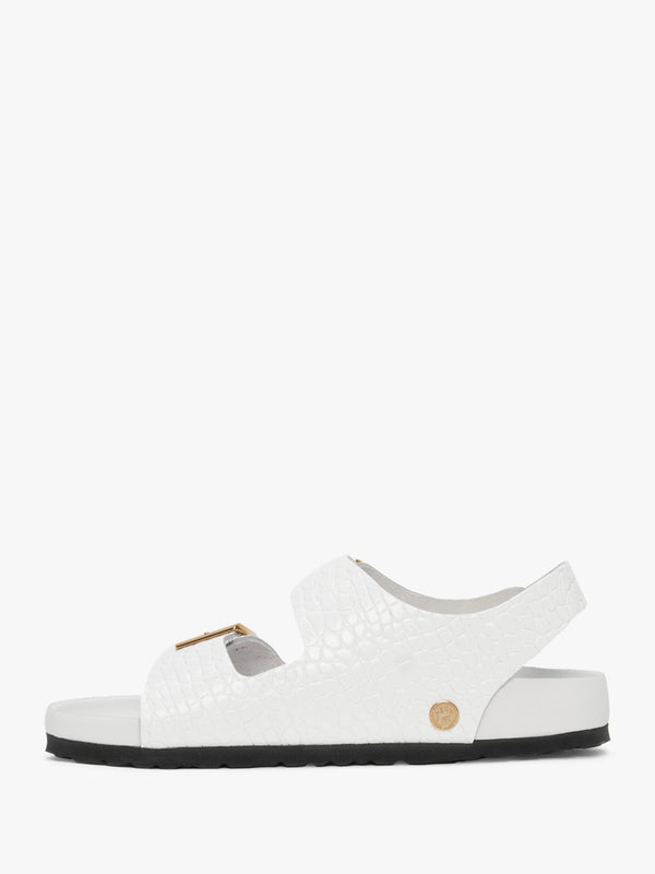Milano Rivet Logo Emboss White Leather Sandals
