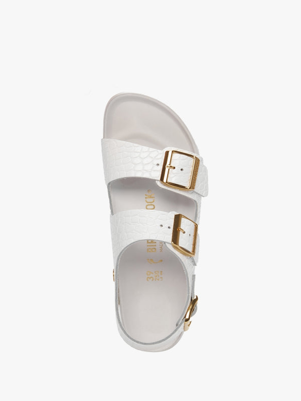 Milano Rivet Logo Emboss White Leather Sandals