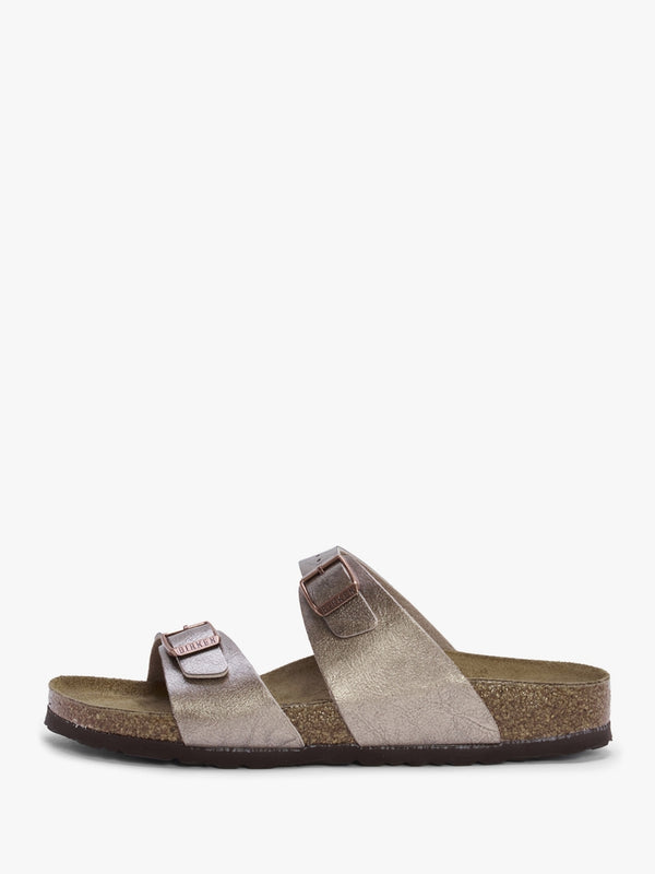 Sydney BS Birko-Flor Graceful Taupe Two Bar Mules