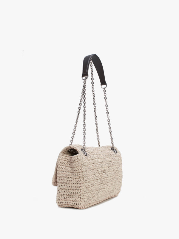 Noelle Natural Dark Brown Woven Cross-Body Bag
