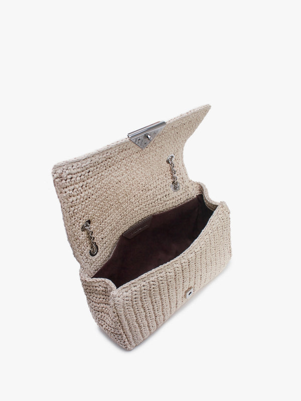 Noelle Natural Dark Brown Woven Cross-Body Bag