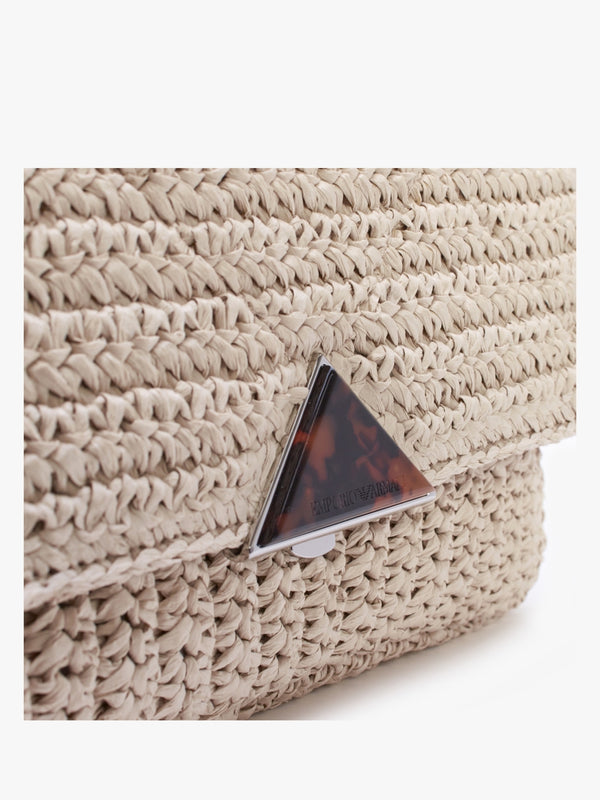 Noelle Natural Dark Brown Woven Cross-Body Bag