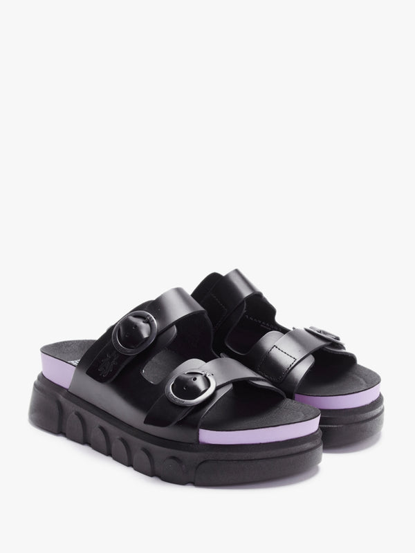 Cide Black Violet Leather Two Bar Slab Mules