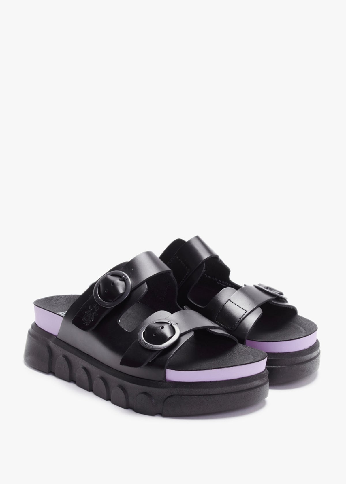 Cide Black Violet Leather Two Bar Slab Mules