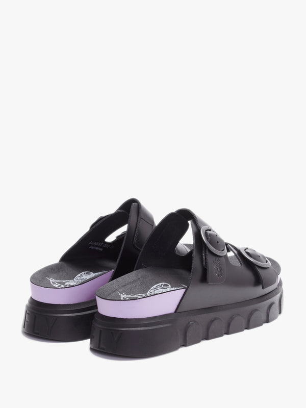 Cide Black Violet Leather Two Bar Slab Mules