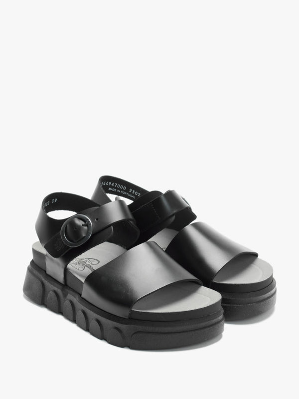 Cree Black Leather Slab Sandals