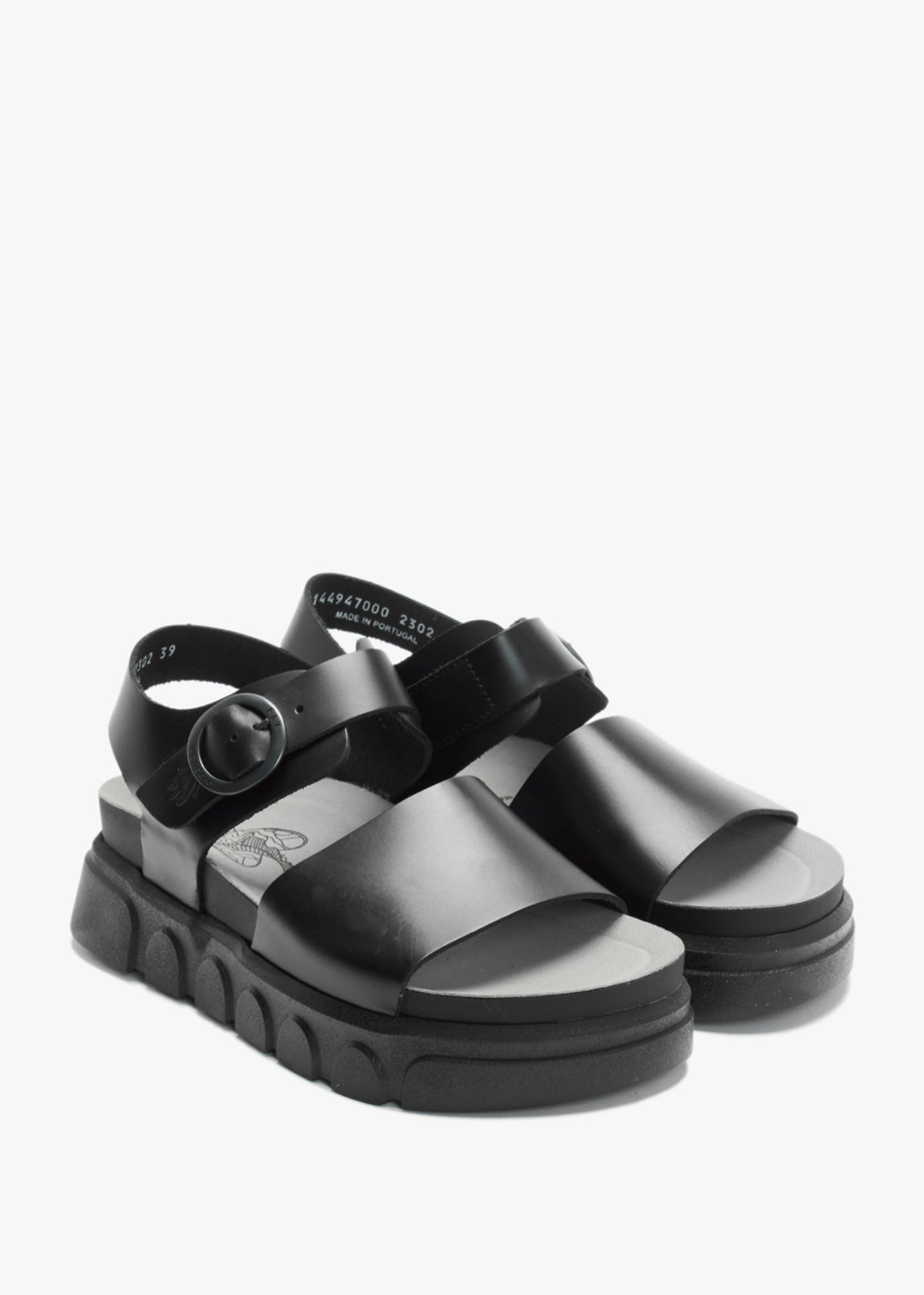 Cree Black Leather Slab Sandals