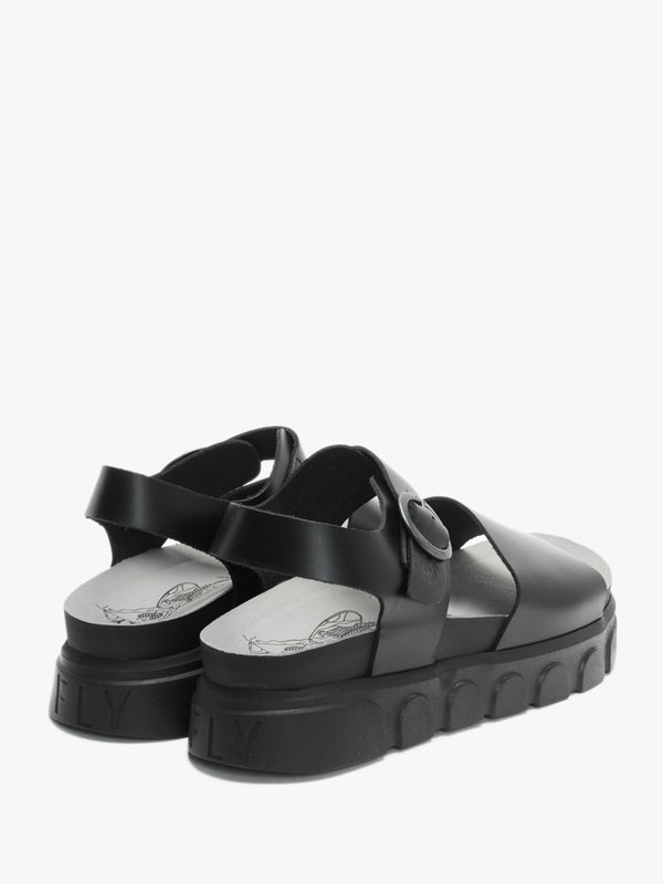 Cree Black Leather Slab Sandals