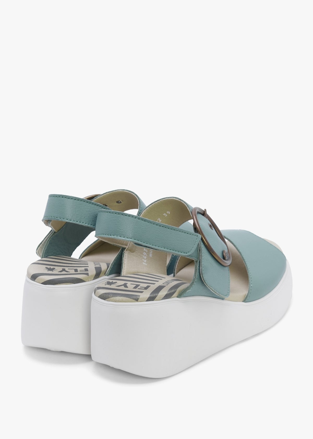Digo Turquoise Leather Big Buckle Wedge Sandals