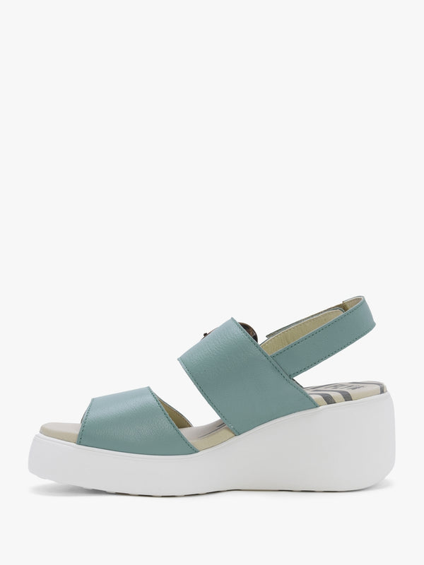 Digo Turquoise Leather Big Buckle Wedge Sandals