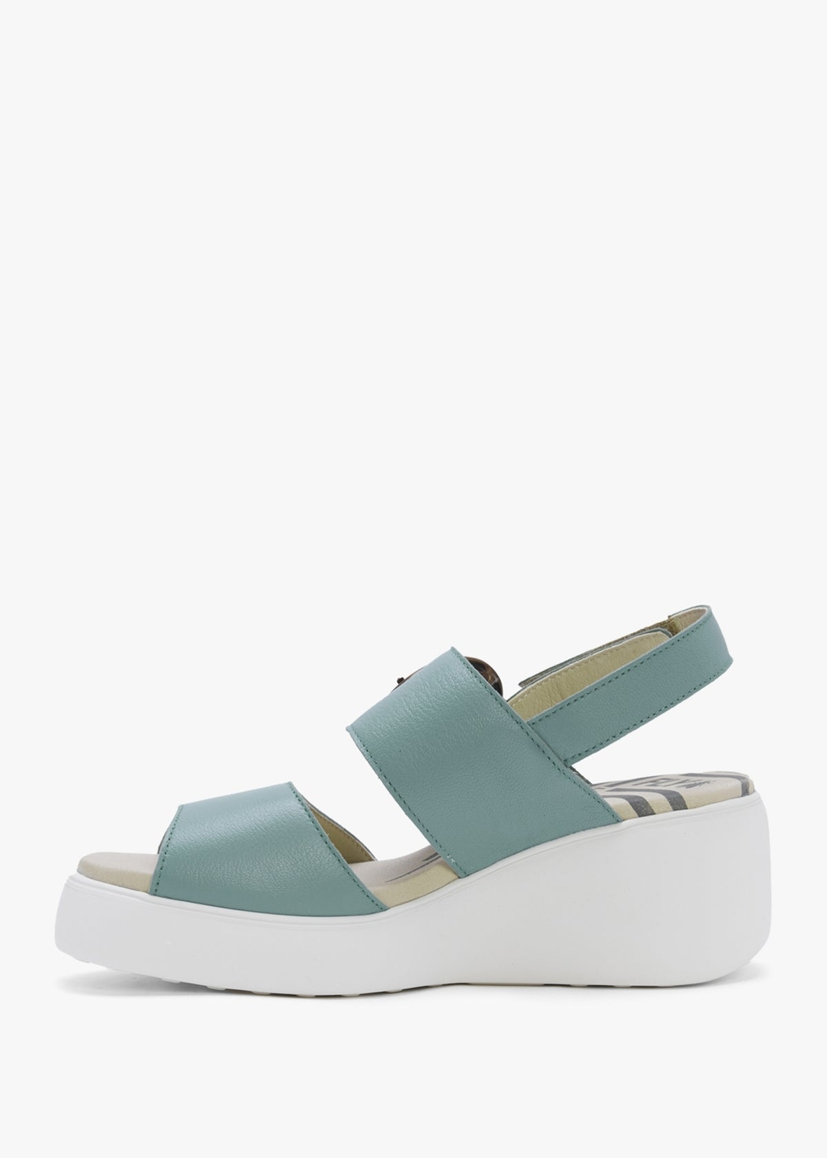 Digo Turquoise Leather Big Buckle Wedge Sandals