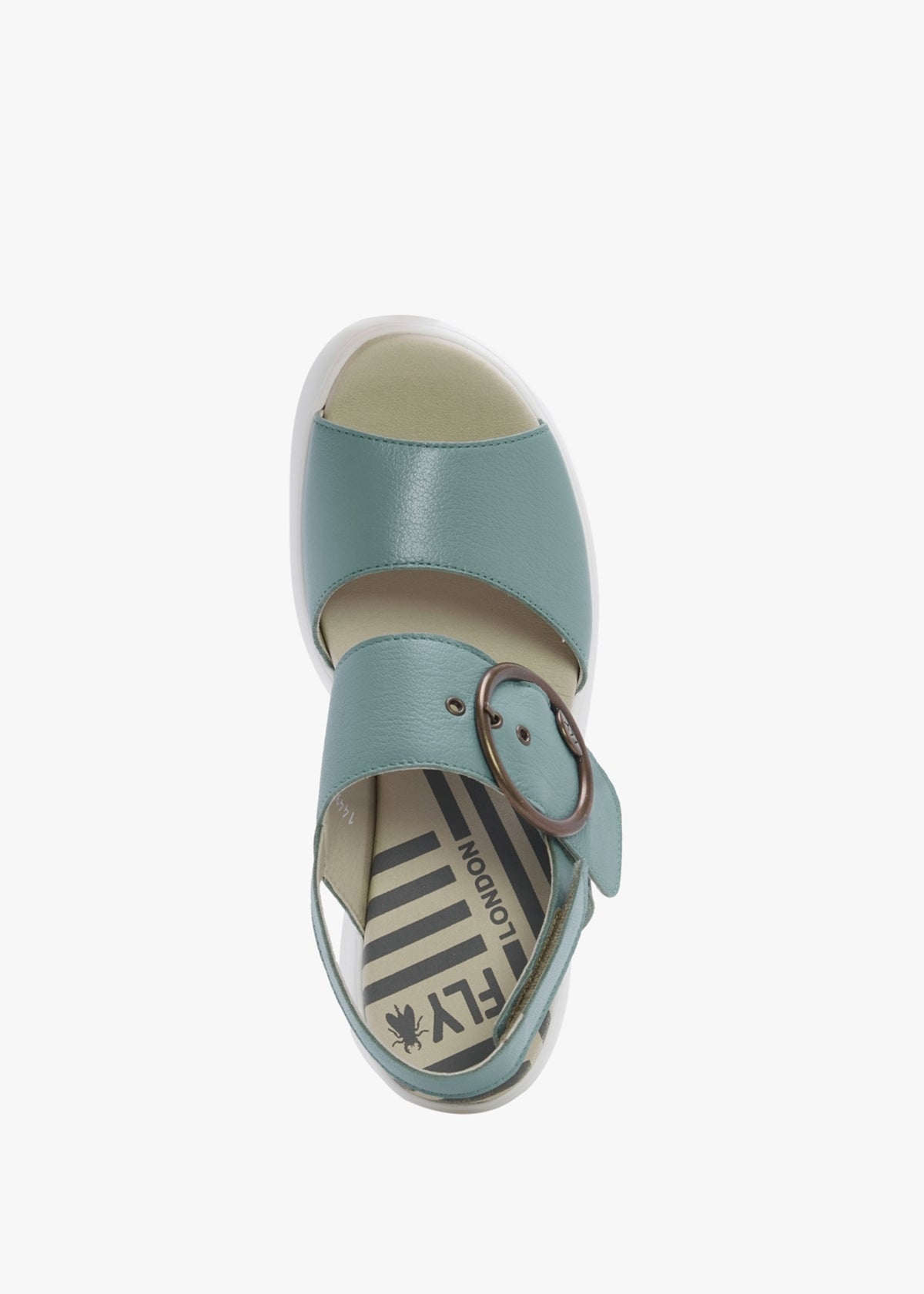 Digo Turquoise Leather Big Buckle Wedge Sandals