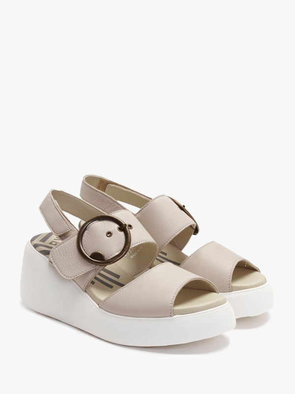 Digo Cloud Leather Big Buckle Wedge Sandals