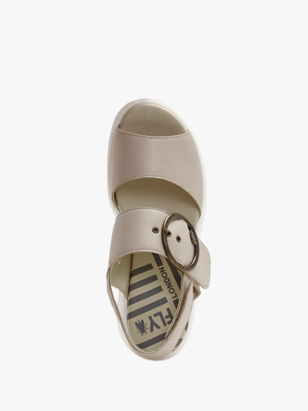 Digo Cloud Leather Big Buckle Wedge Sandals