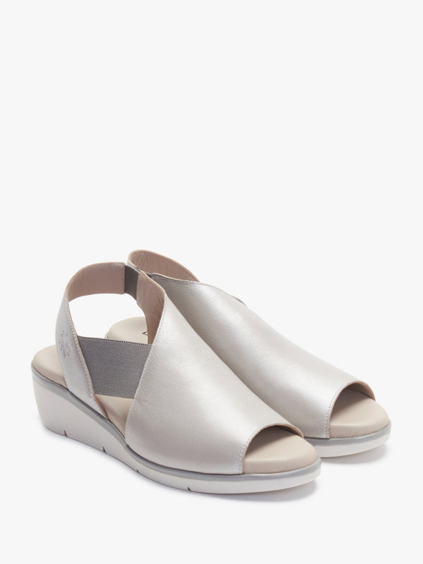 Nily Silver Leather Low Wedge Sandals