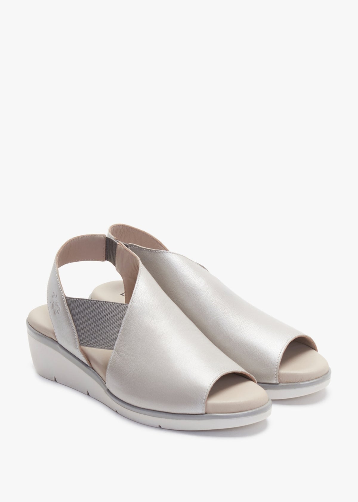 Nily Silver Leather Low Wedge Sandals