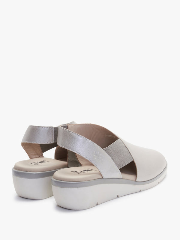 Nily Silver Leather Low Wedge Sandals