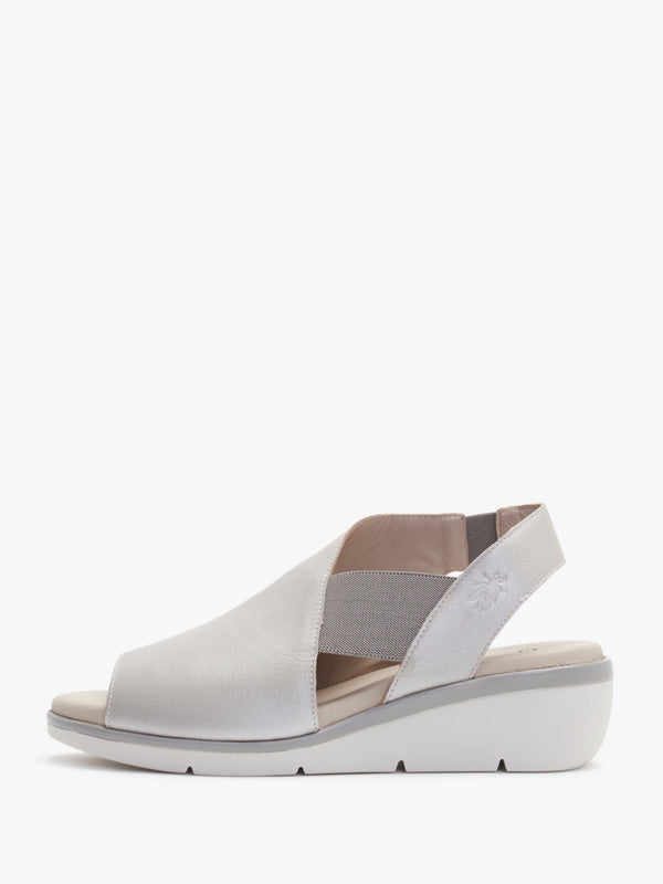 Nily Silver Leather Low Wedge Sandals