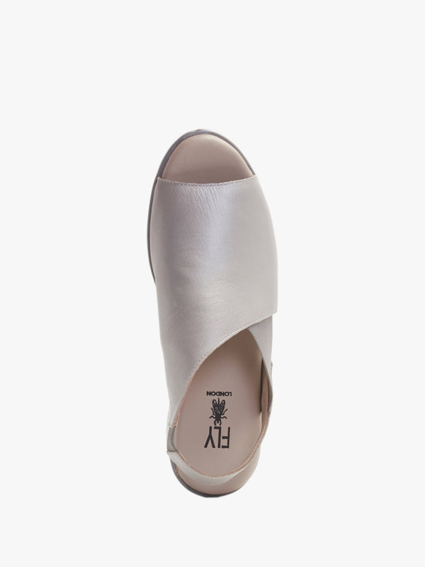Nily Silver Leather Low Wedge Sandals