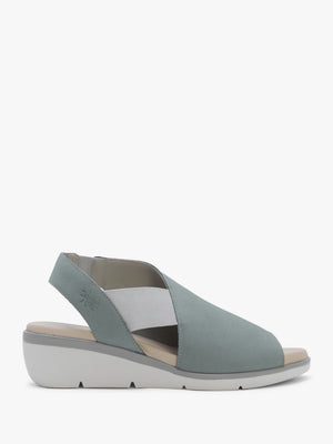 Nily Pale Blue Leather Low Wedge Sandals