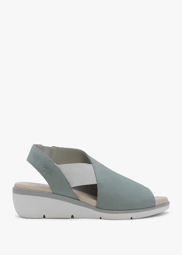 Nily Pale Blue Leather Low Wedge Sandals