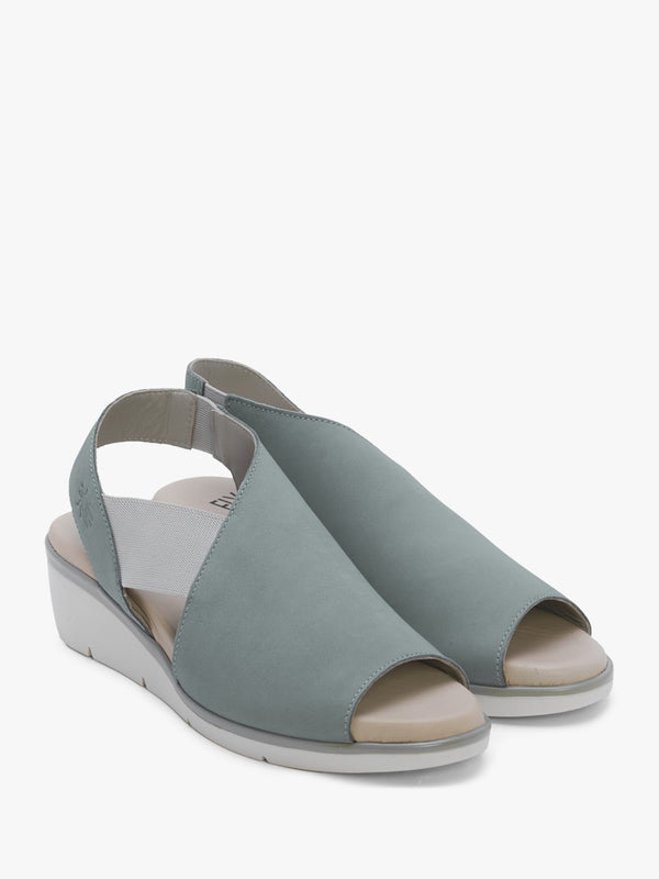 Nily Pale Blue Leather Low Wedge Sandals