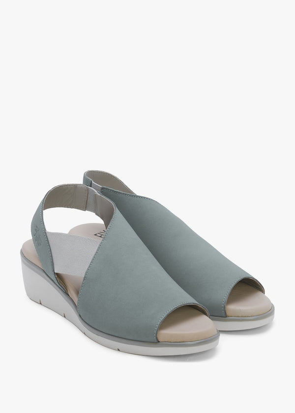Nily Pale Blue Leather Low Wedge Sandals