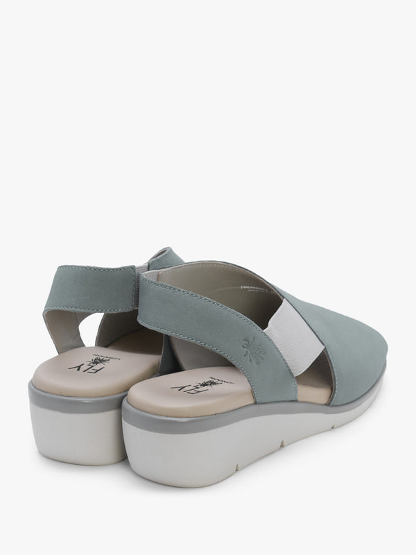 Nily Pale Blue Leather Low Wedge Sandals