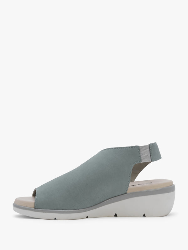Nily Pale Blue Leather Low Wedge Sandals