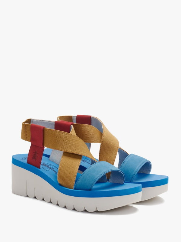 Yabi Lipstick Yellow Azure Leather Mid Wedge Sandals