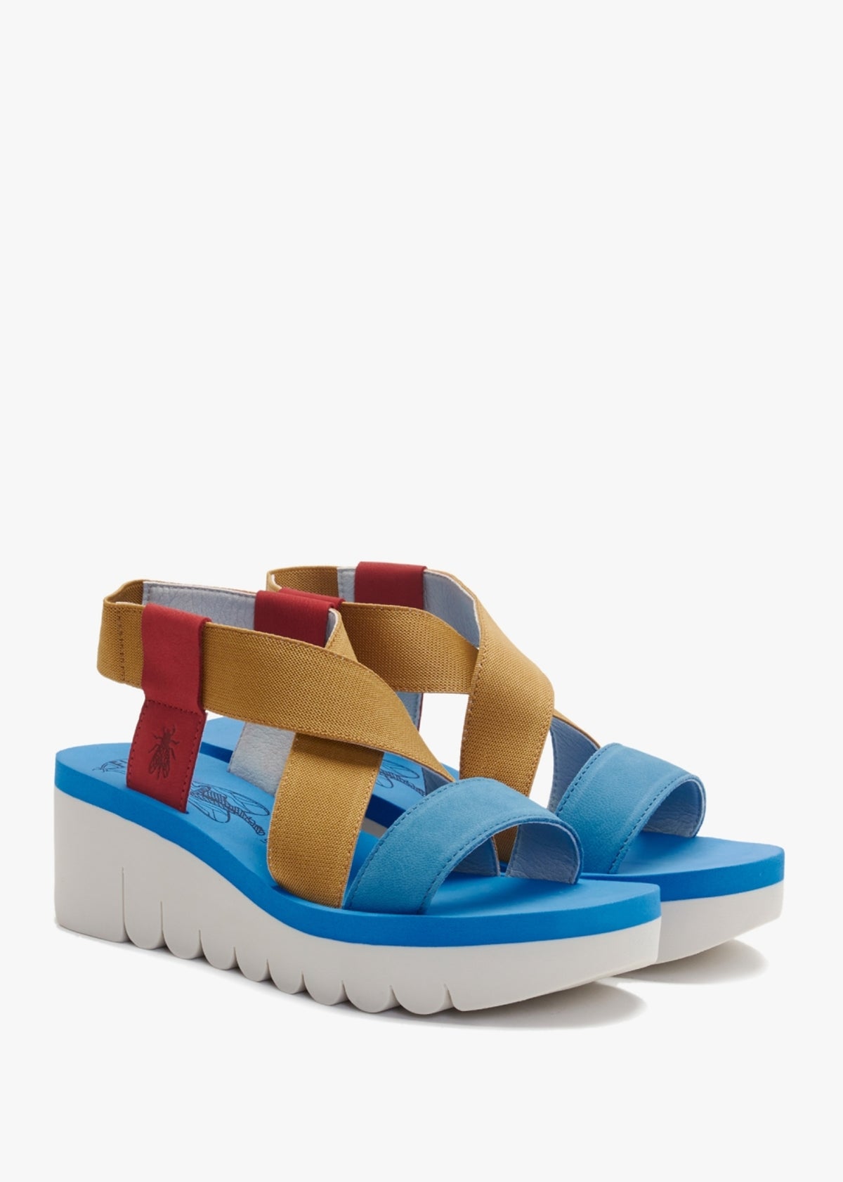 Yabi Lipstick Yellow Azure Leather Mid Wedge Sandals
