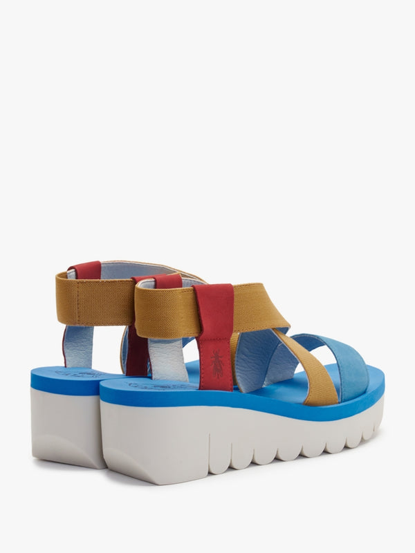 Yabi Lipstick Yellow Azure Leather Mid Wedge Sandals
