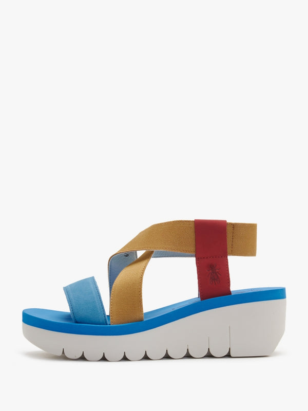 Yabi Lipstick Yellow Azure Leather Mid Wedge Sandals
