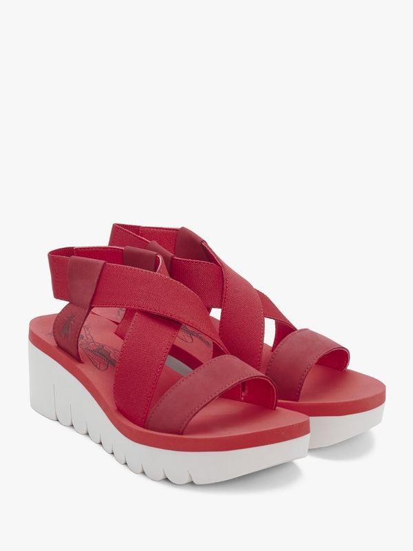 Yabi Lipstick Red Leather Mid Wedge Sandals