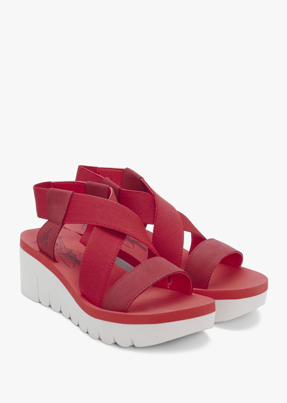 Yabi Lipstick Red Leather Mid Wedge Sandals