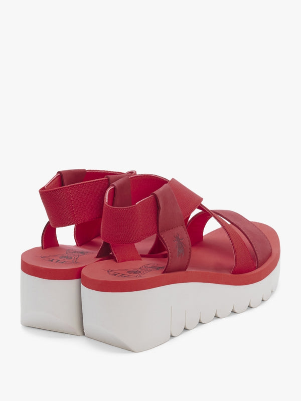 Yabi Lipstick Red Leather Mid Wedge Sandals