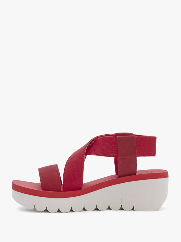 Yabi Lipstick Red Leather Mid Wedge Sandals